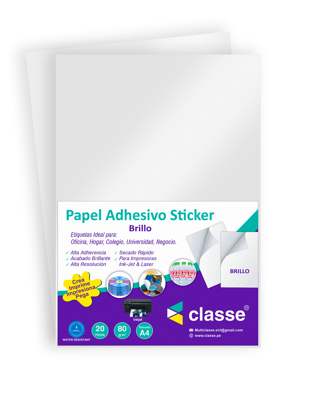 Papel Fotográfico Brillo con Adhesivo A4 - 90gr