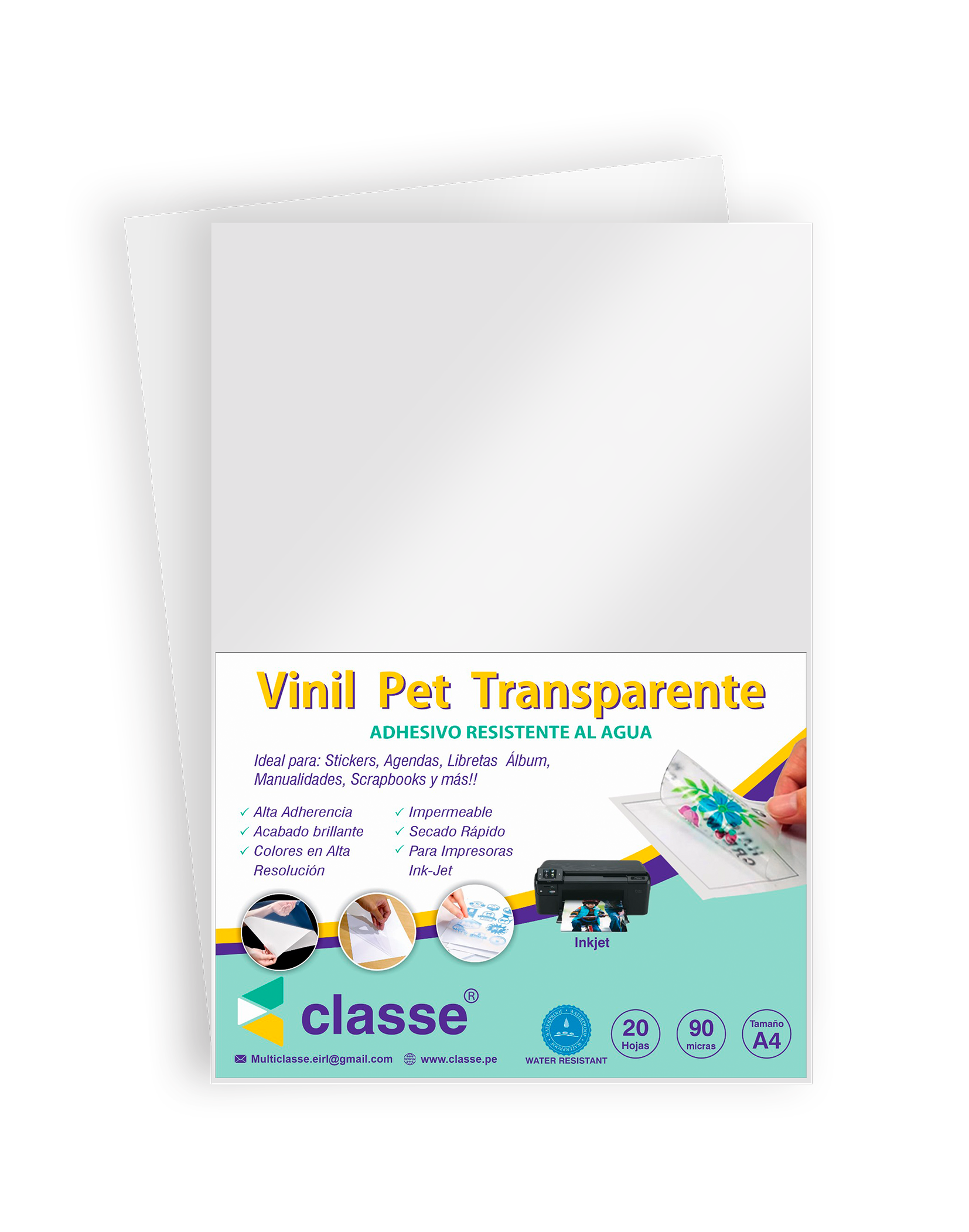 Vinil Pet Transparente Adhesivo Imprimible A4